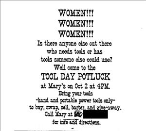 Print advertisement about a tool potluck for women